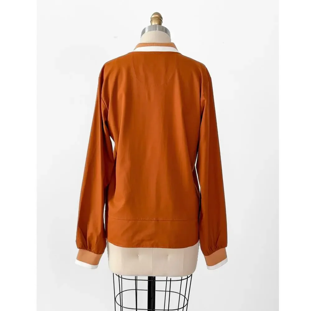 A. Putnam Long Sleeve Polo Golf Shirt in Terra Orange Brown Stripe Trim M - Picture 11 of 14